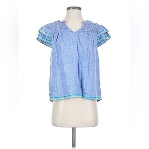Vineyard Vines Cottagecore 100%Linen Boho Women Blue Short Sleeve Blouse XL